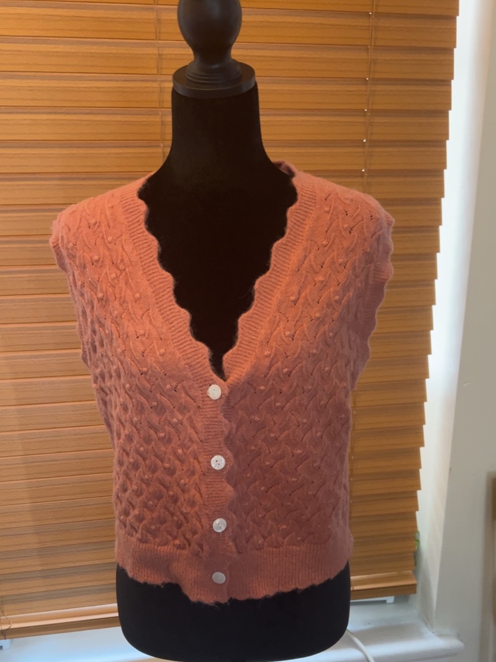 Dusty Rose Cable-Knit Button Front Sweater Vest
